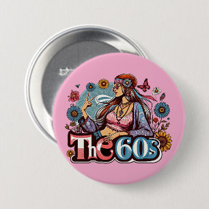 1960's Hippie meisje chick vrede teken vingers kun Ronde Button 7,6 Cm