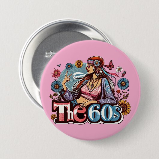 1960's Hippie meisje chick vrede teken vingers kun Ronde Button 7,6 Cm (Voorkant /achterkant)