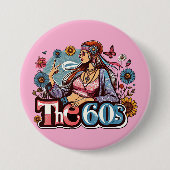 1960's Hippie meisje chick vrede teken vingers kun Ronde Button 7,6 Cm (Voorkant)