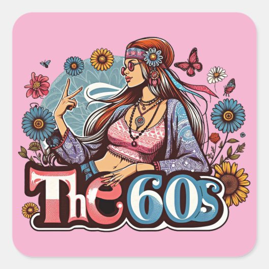1960's Hippie meisje chick vrede teken vingers kun Vierkante Sticker (Voorkant)