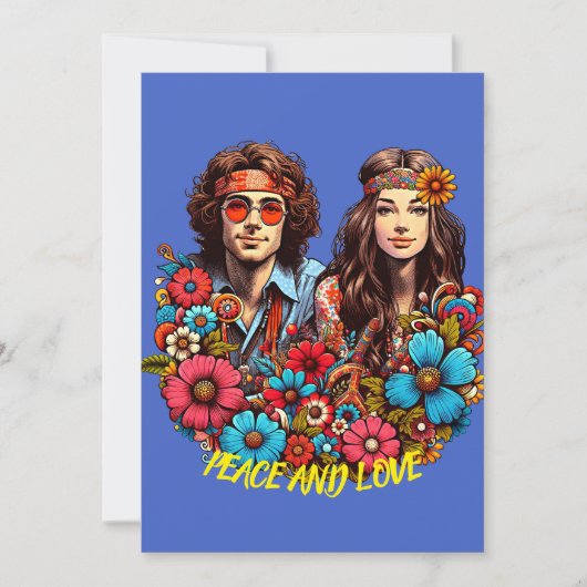 1960s Hippie Paar bloem kind Vrede & Liefde kunst Kaart (Voorkant)