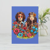 1960s Hippie Paar bloem kind Vrede & Liefde kunst Kaart (Staand voorkant)