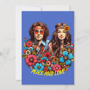1960s Hippie Paar bloem kind Vrede & Liefde kunst Kaart