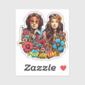 1960s Hippie Paar bloem kind Vrede & Liefde kunst Sticker (Vel)