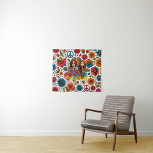 1960s Hippie Paar bloem kind Vrede & Liefde kunst Wandkleed
