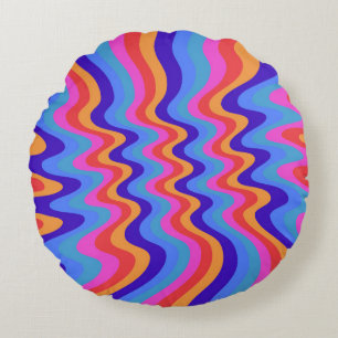 1960s Hippie Trippy Retro Wallpaper Rond Kussen