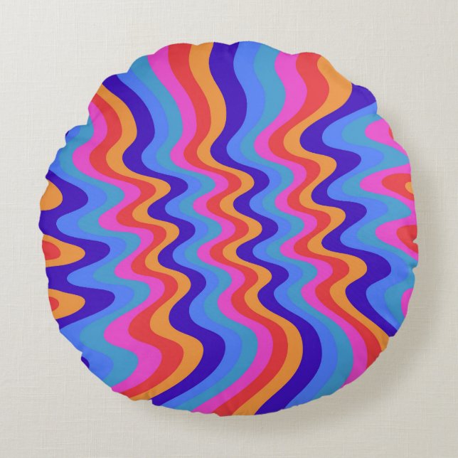 1960s Hippie Trippy Retro Wallpaper Rond Kussen (Voorkant)
