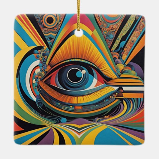 1960s Horror Vacui Psychedelic Artwork Keramisch Ornament (Achterkant)