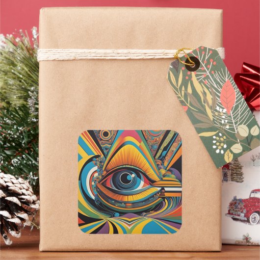 1960s Horror Vacui Psychedelic Artwork Vierkante Sticker (Feestdagen)