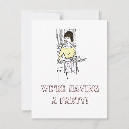 1960s Huisvrouw - Uitnodiging, we zijn H... Kaart (Voorkant)