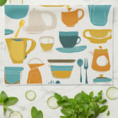 1960's Mid Century Modern teal, orange, yellow Theedoek (Gevouwen)