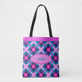 1960s patroon in roze, paars en blauw, retro tote bag