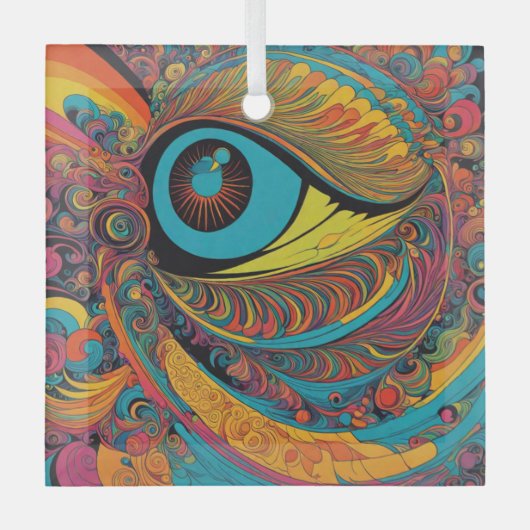 1960s Psychedelic Horror Vacui Art Patroon Glas Ornament (Voorkant)