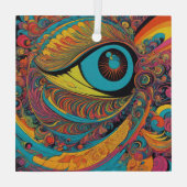 1960s Psychedelic Horror Vacui Art Patroon Glas Ornament (Achterkant)