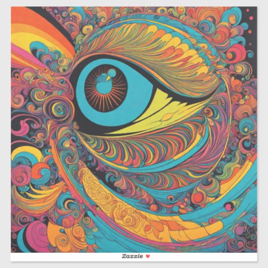 1960s Psychedelic Horror Vacui Art Patroon Sticker (Vel)