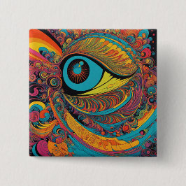 1960s Psychedelic Horror Vacui Art Patroon Vierkante Button 5,1 Cm