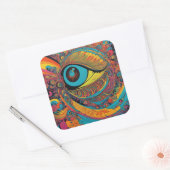 1960s Psychedelic Horror Vacui Art Patroon Vierkante Sticker (Envelop)