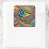 1960s Psychedelic Horror Vacui Art Patroon Vierkante Sticker (Tas)