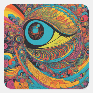 1960s Psychedelic Horror Vacui Art Patroon Vierkante Sticker