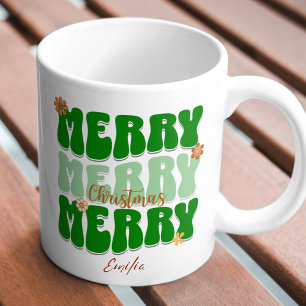 1960s Retro Groovy Green Merry Christmas Boho Naam Mok