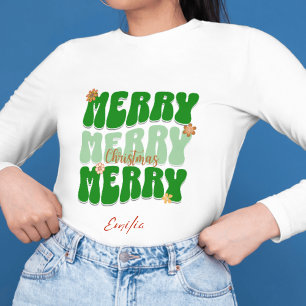 1960s Retro Groovy Green Merry Christmas Boho Naam Trui