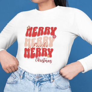 1960s Retro Groovy Green Merry Christmas Boho Naam Trui