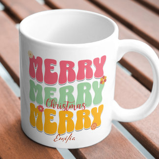 1960s Retro Groovy Pink Merry Christmas Boho Naam Mok