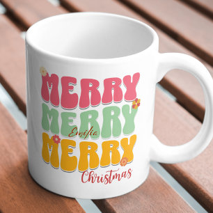 1960s Retro Groovy Pink Merry Christmas Boho Naam Mok