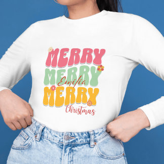 1960s Retro Groovy Pink Merry Christmas Boho Naam Trui