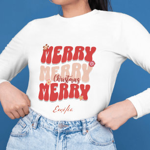 1960s Retro Groovy Red Merry Christmas Boho Naam Trui