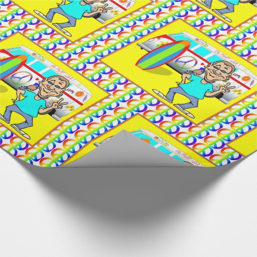 1960's Retro Hippy Van Peace Surf Board Cadeaupapier (Hoek)