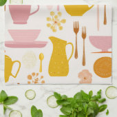 1960s Retro Mid-Century pink and yellow Theedoek (Gevouwen)