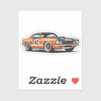 1960s Retro Race Car Cartoon Illustration Sticker