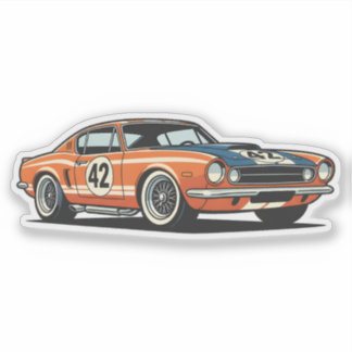 1960s Retro Race Car Cartoon Illustration Sticker