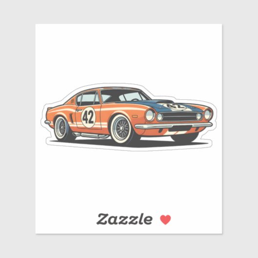 1960s Retro Race Car Cartoon Illustration Sticker (Vel)