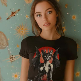 1960s Rood Sci-Fi Sexy Vrouw Ruimte Cat T-shirt