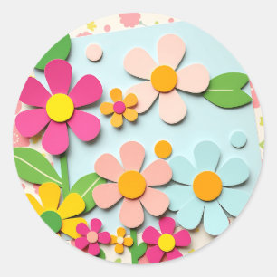 1960s Stijl Levendige Bloem Cutouts Ronde Sticker