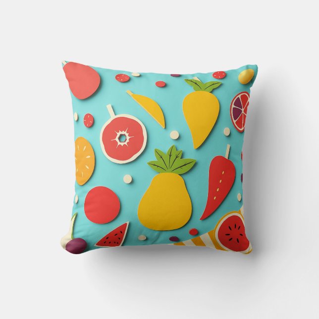 1960s Style Fruit Collage Kussen (Voorkant)