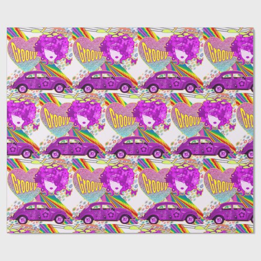 1960's Thema Groovy Girl Party Verjaardag Cadeaupapier (Vlak)