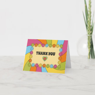 1960s Themed Flowers, Waves and Hearts Bedankkaart
