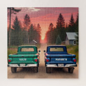 1960s Trucks Rijden op een Dirt Road Custom Names Legpuzzel (Verticaal)