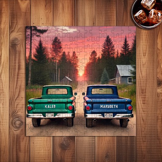 1960s Trucks Rijden op een Dirt Road Custom Names Legpuzzel