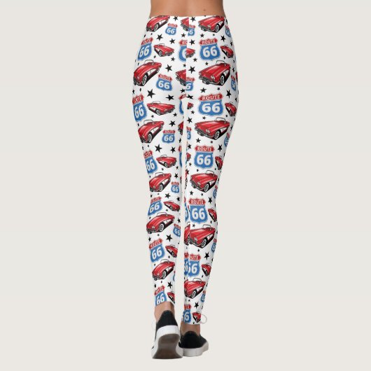 1961 C1 Red Classic Sportkaart Route 66 Sign Leggings (Achterkant)