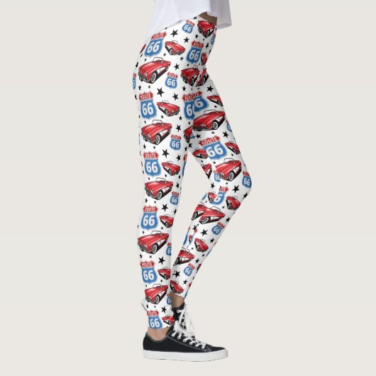 1961 C1 Red Classic Sportkaart Route 66 Sign Leggings (Rechts)