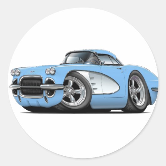 1961 Corvette LT Blauwe Auto Ronde Sticker (Voorkant)