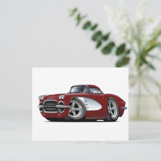 1961 Corvette maroon Briefkaart (Staand voorkant)