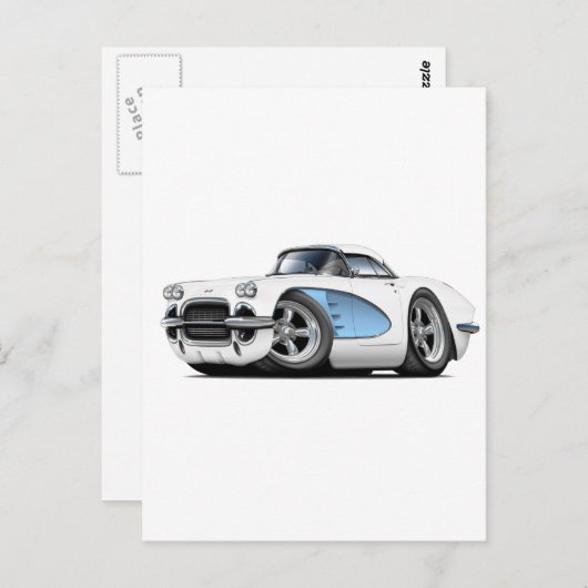1961 Corvette White-Blue auto Briefkaart (Voorkant / Achterkant)