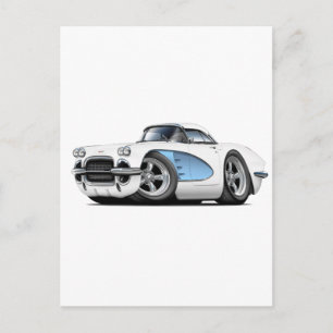 1961 Corvette White-Blue auto Briefkaart