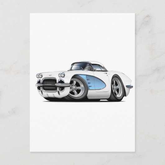 1961 Corvette White-Blue auto Briefkaart (Voorkant)