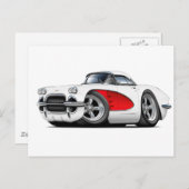 1961 Corvette White-Red Car Briefkaart (Voorkant / Achterkant)